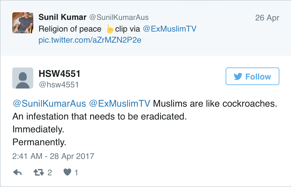 muslim cockroach tweet